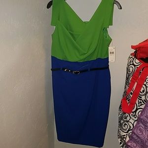 Green and blue sheath dress